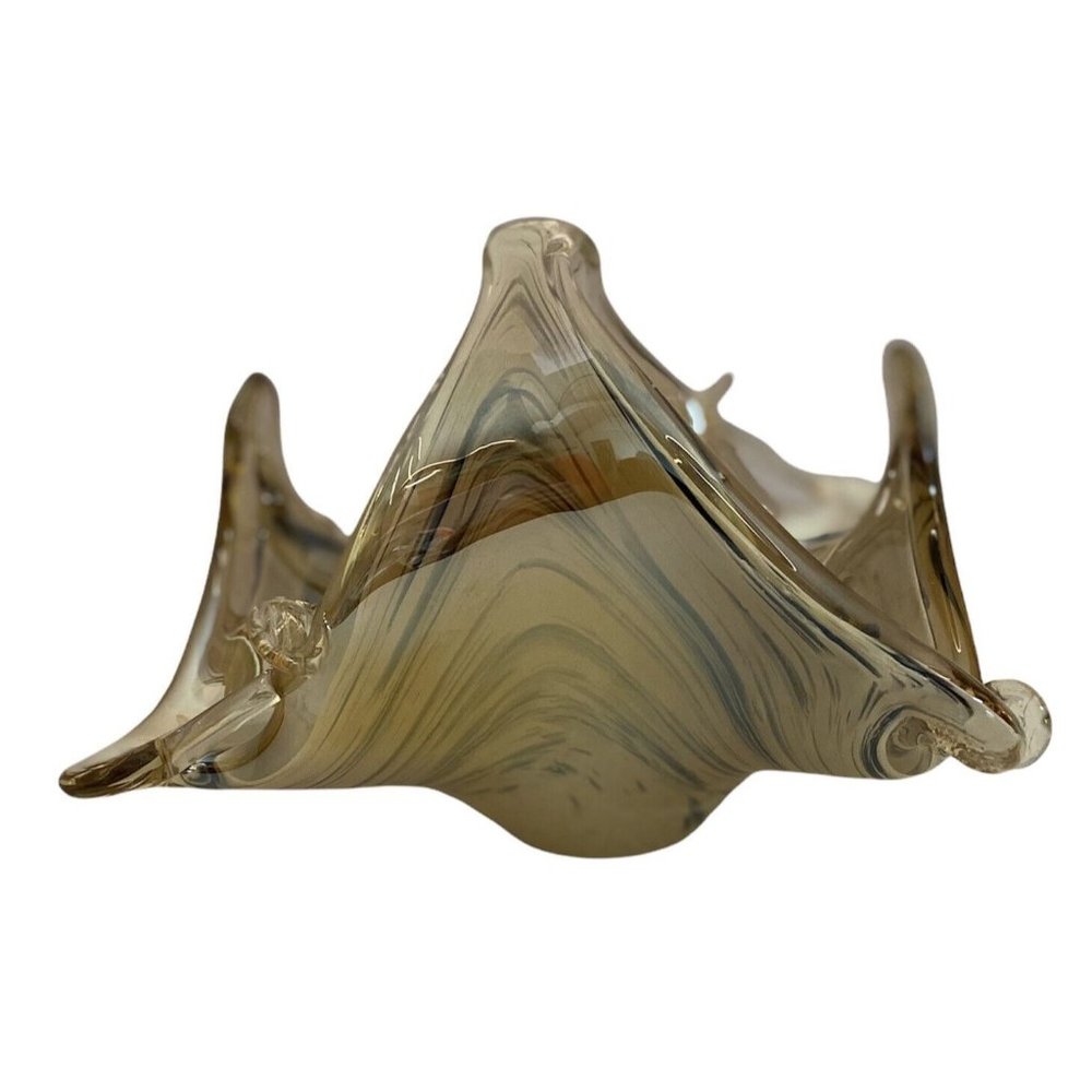 Lavorazione Arte Murano Art Glass Basket Candy Dish Iridescent Gold Black Swirl - Picture 5 of 12